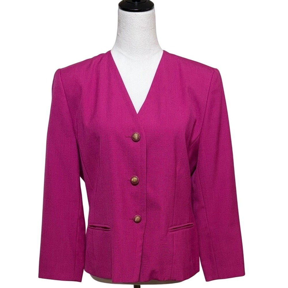 Vintage Pendleton Blazer Women‎ 12 Petite Pink Button Up Long Sleeve Jacket USA